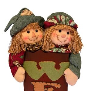 Thanksgiving Prima Creations Scarecrow Twins Welcome Sign 18” Autumn Fall Decor